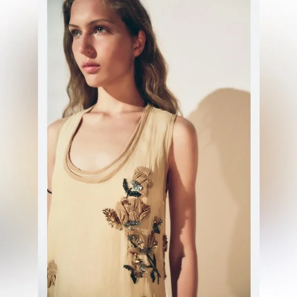 ZARA EMBROIDERED FLOWER TOP DRESS ZW COLLECTION